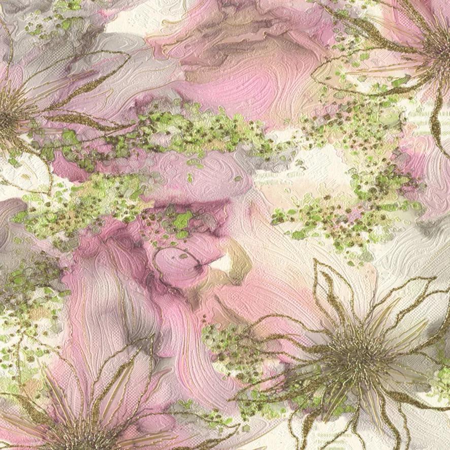 Tapet floral vinil expandat, roz, model Ernest