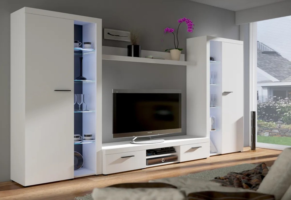 Expedo Mobilă sufragerie KLOK, 300x190x34, alb + iluminare LED