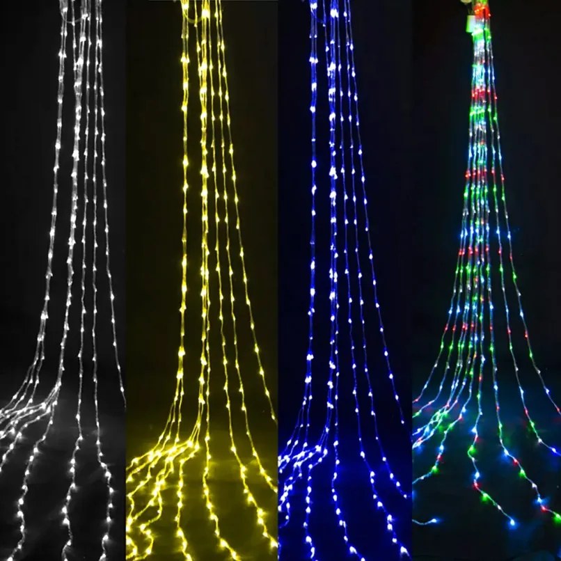 Instalatie de Craciun, perdea efect ploaie, albastru, 3x1 metri