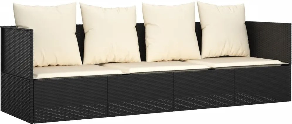 vidaXL Pat de exterior cu perne, negru, poliratan