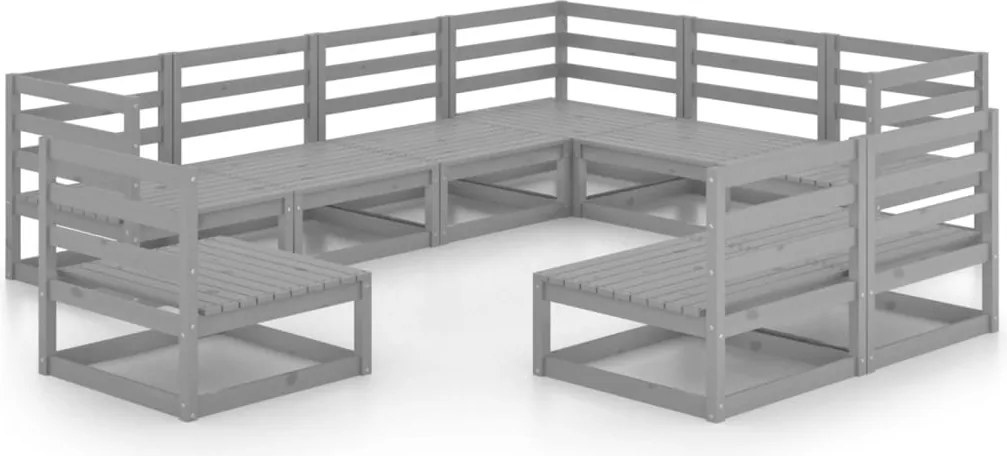 vidaXL Set mobilier de grădină, 9 piese, gri, lemn masiv de pin