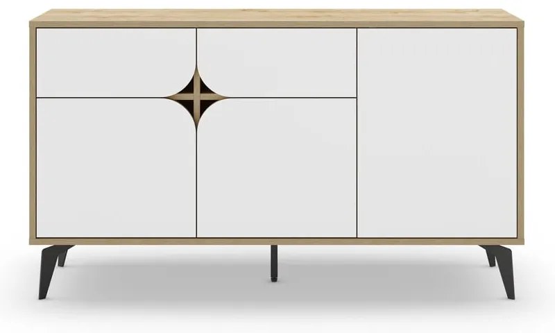 Comodă albă/în culoare naturală joasă cu aspect de lemn de stejar 140x79 cm Nola – Marckeric