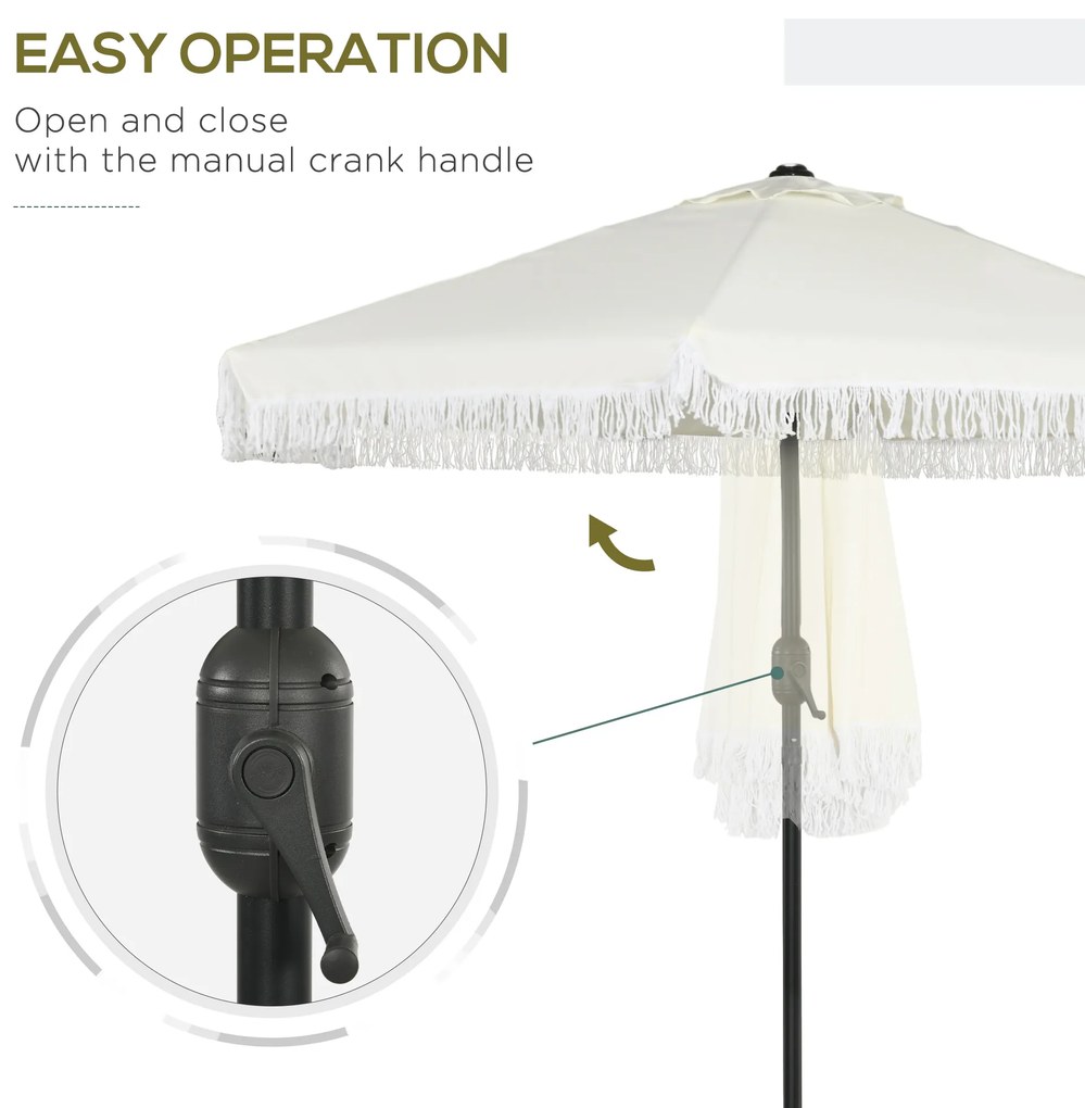 Outsunny Umbrelă de Terasă cu Înclinare, Umbrelă pentru Masă cu Volane Franjurate și Manivelă, Φ2.25x2.23 m, Alb-Crem | Aosom Romania