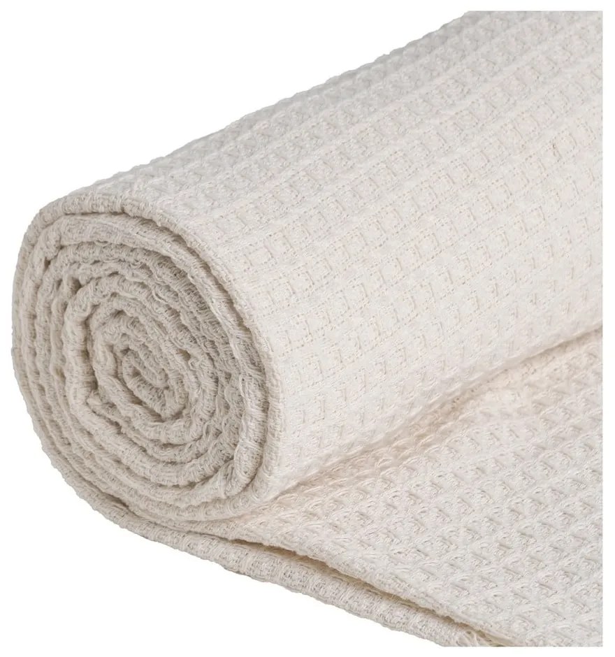 Cuvertură crem din bumbac reciclat 260x280 cm Honeycomb – Ixia