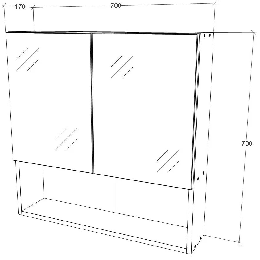 Corp Baie Tejo, Suspendat, 2 Usi, Alb, cu oglinzi, 70 x 17 x 70 cm