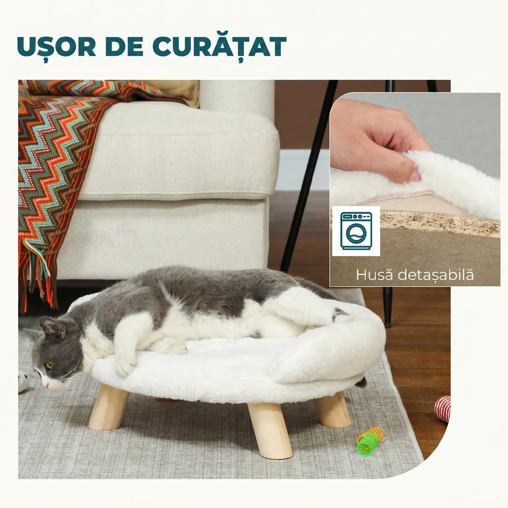 PawHut Canapea pentru Câini și Pisici, Detașabilă, din Pluș, Gri | Aosom Romania