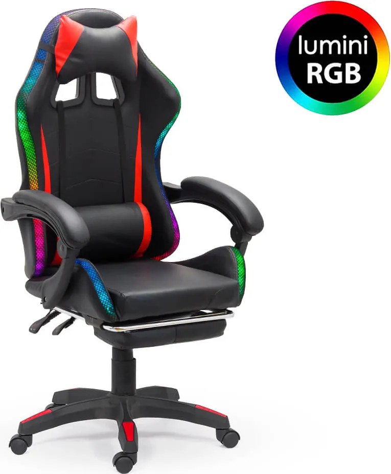 Scaun de gaming cu iluminare RGB din piele ecologica OFF 303 rosu cu negru