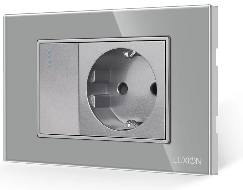 Intrerupator Simplu + Priza cu Rama din Sticla LUXION, Standard Italian, 3M