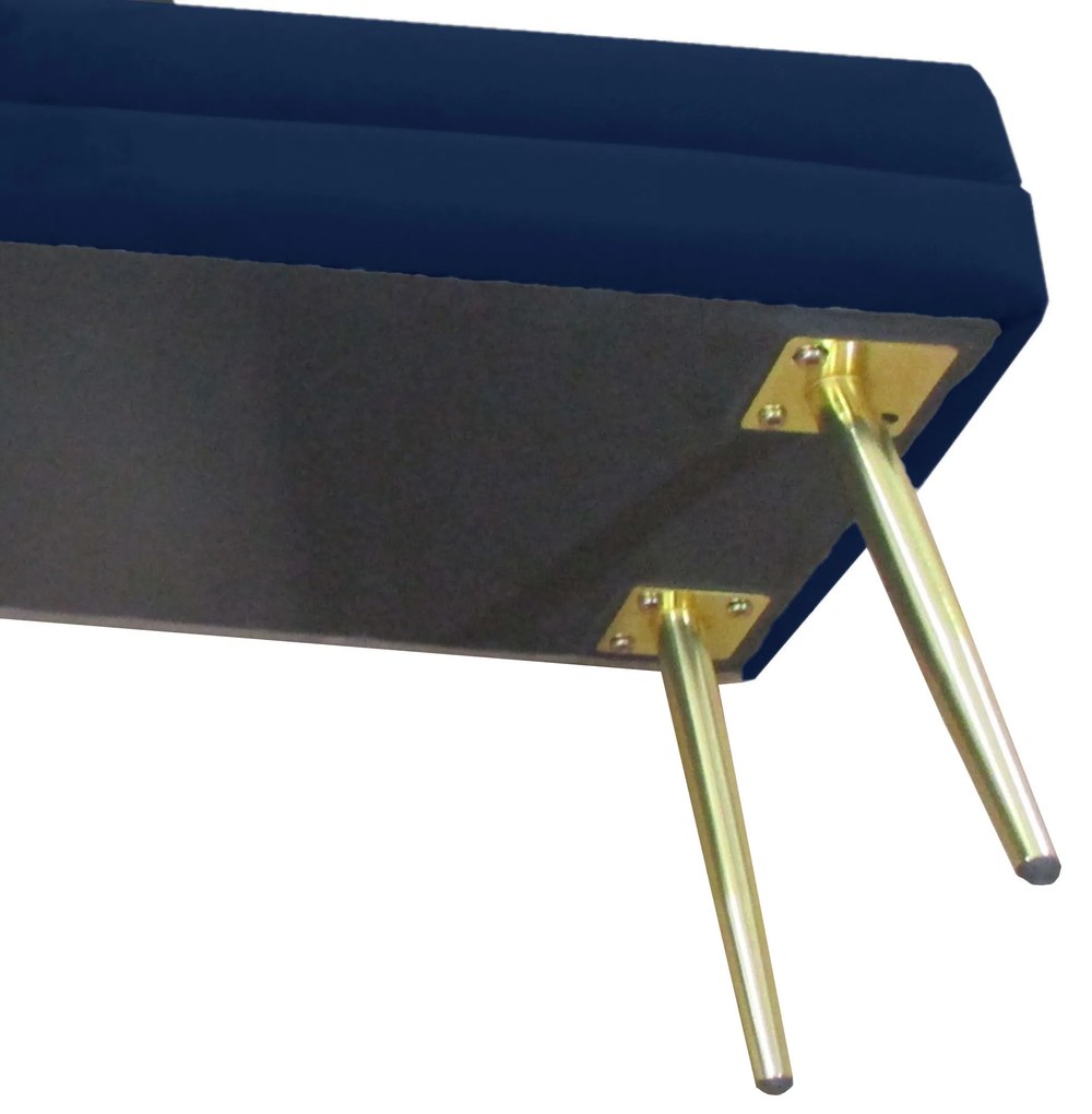 HOMCOM Bancă bancă cutie de depozitare 2 în 1 scaun aspect catifelat și picioare de oțel - 100 x 37,5 x 42 cm bleu și aurit | Aosom Romania