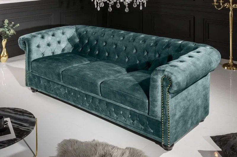 Canapea clasica stil englezesc Chesterfield 3 locuri, petrol