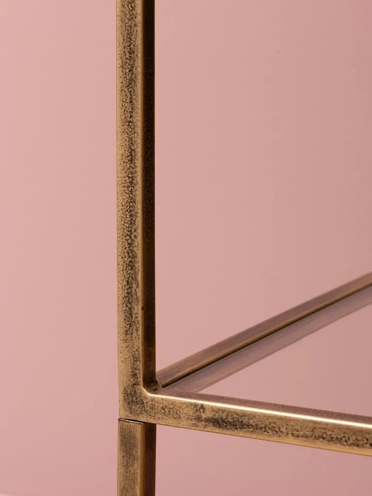 Etajeră din metal auriu antichizat, cu 5 rafturi din sticla, finisaj satinat, 80×40×180 cm, „Rugato"
