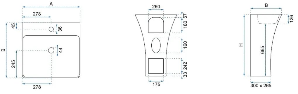 Rea Ada SLim lavoar 45.6x44.5 cm dreptunghiular stativ alb REA-U9902