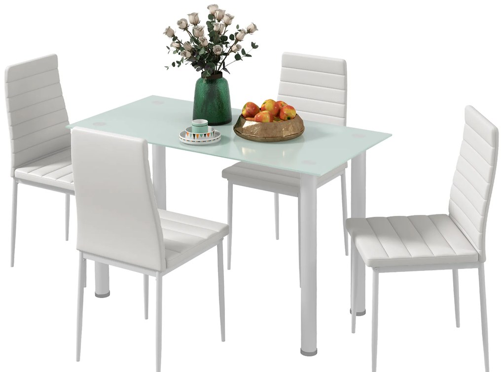 HOMCOM Grup de Masă 5 piese Sitzgruppe Masă cu 4 scaune, design modern, masă din sticlă, Alb | Aosom Romania
