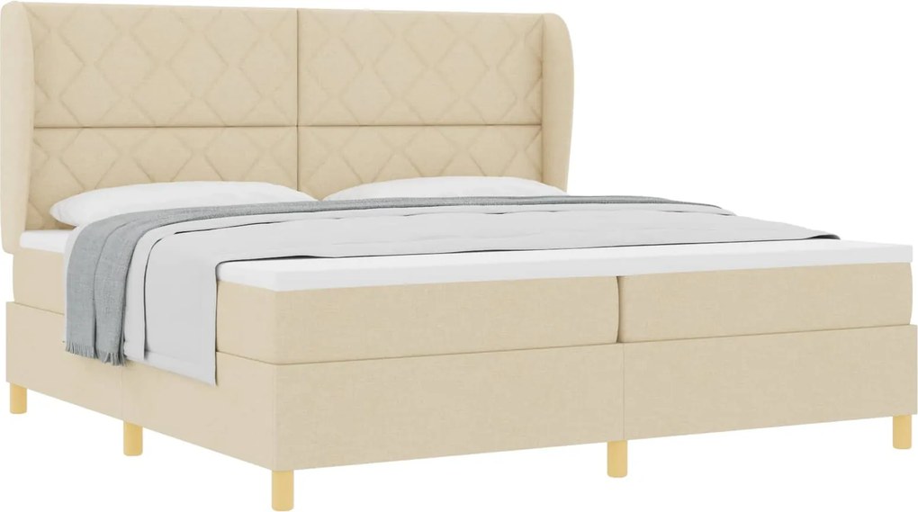 vidaXL Pat cu arcuri cu saltea cu headboard Crem 200 x 200 cm țesătură