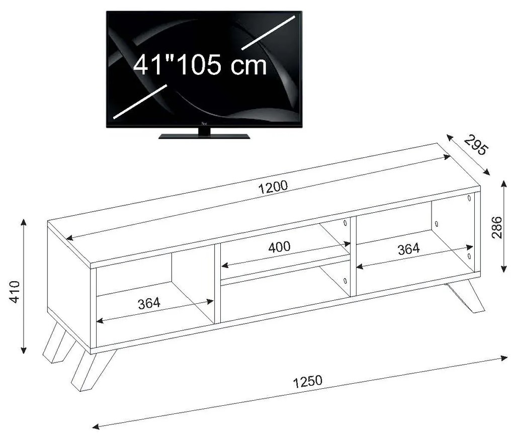 Comodă televizor cu Rafturi pe 3 niveluri, 125 x 29.5 x 41,  Alb, UnicUtil