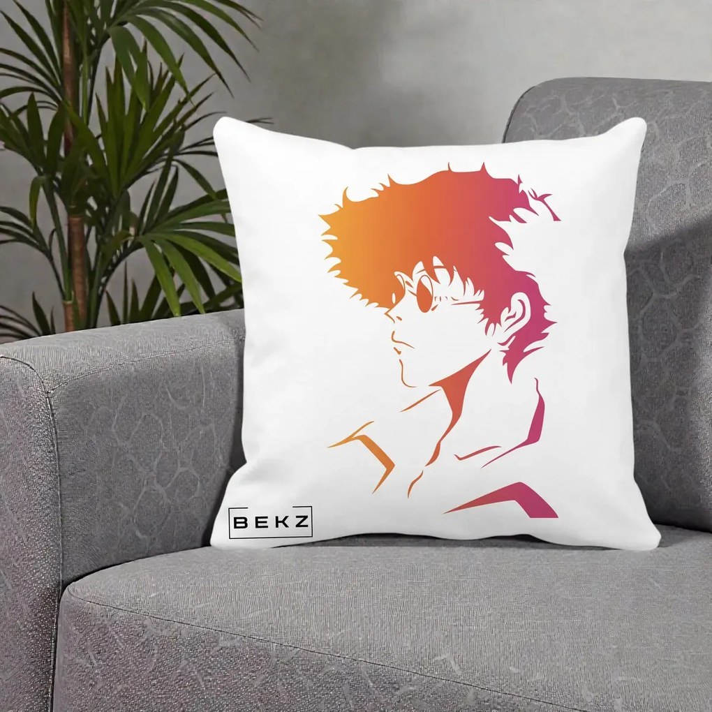 Perna Decorativa Cowboy Bebop Spike Silueta Gradient, 40x40 cm, Alba Mata, Husa Detasabila, Perna Inclusa, BEKZ®