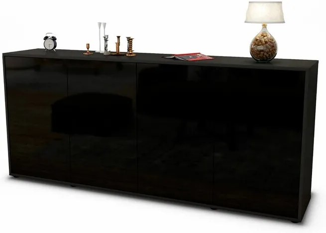 Comoda Elmirasol, 79 x180x35 cm, lemn, negru/ negru lucios