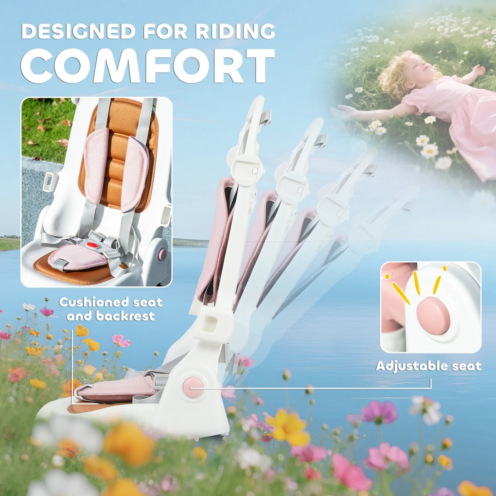 AIYAPLAY Triciclu pentru Copii 5 în 1 cu Spătar Reglabil, Triciclu pentru Copii cu Mâner de Împingere, Spătar Reglabil, Roz | Aosom Romania