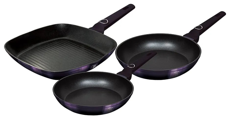 Set 3 tigai Purple Eclipse Collection Berlinger Haus BH 7104, antiaderente, titan, mov, grill, inductie