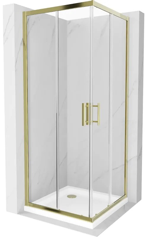 Mexen Rio cabină de duș pătrată 80 x 80 cm, transparentă, aurie + cadă de duș Flat, alb - 860-080-080-50-00-4010G
