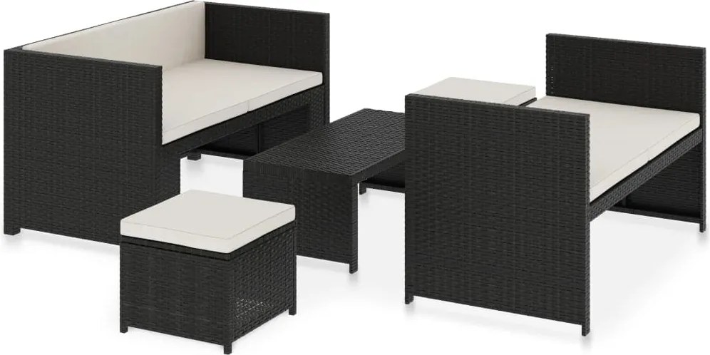 vidaXL Set mobilier de grădină cu perne, 5 piese, negru, poliratan