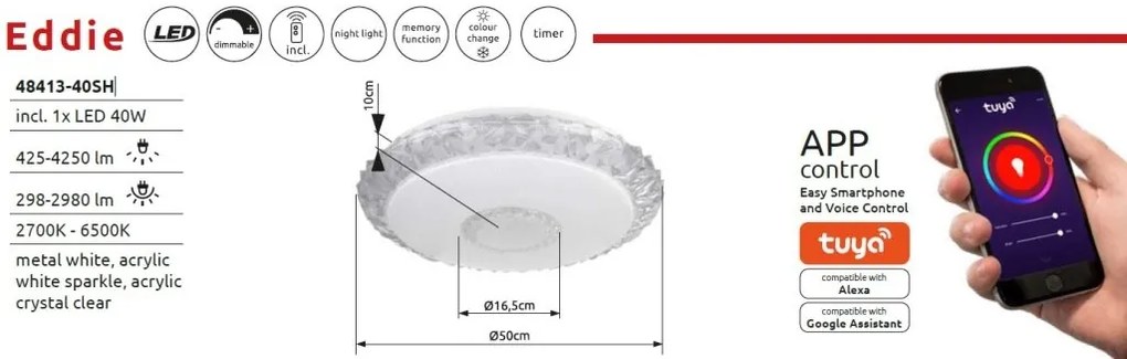 Plafoniera LED dimabila cu telecomanda EDDIE