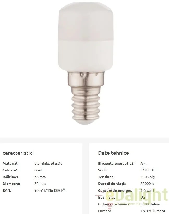 Bec LED E14 mini opal 1,6W 3000K 10616 GL
