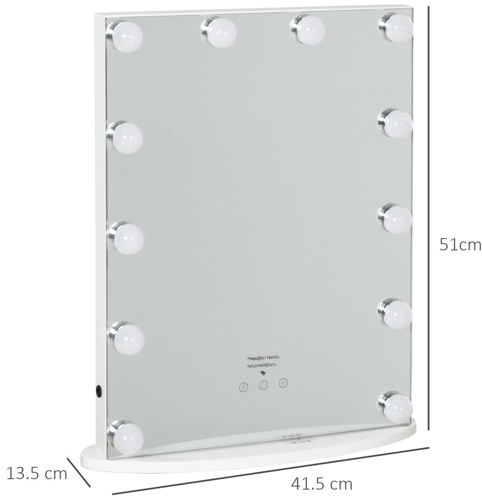 HOMCOM Oglindă de Machiaj cu Becuri LED, Design Modern și Funcțional, Ideală pentru Orice Dormitor, Alb | Aosom Romania
