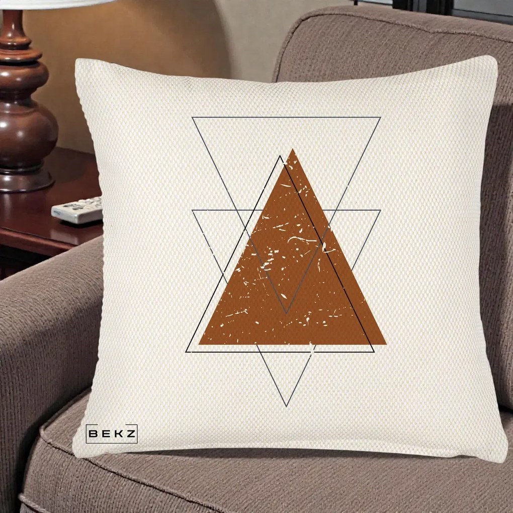 Perna Decorativa Geometric Triunghiuri Sacred, 40x40 cm, Crem Reliefat, Husa Detasabila, Perna Inclusa, BEKZ®