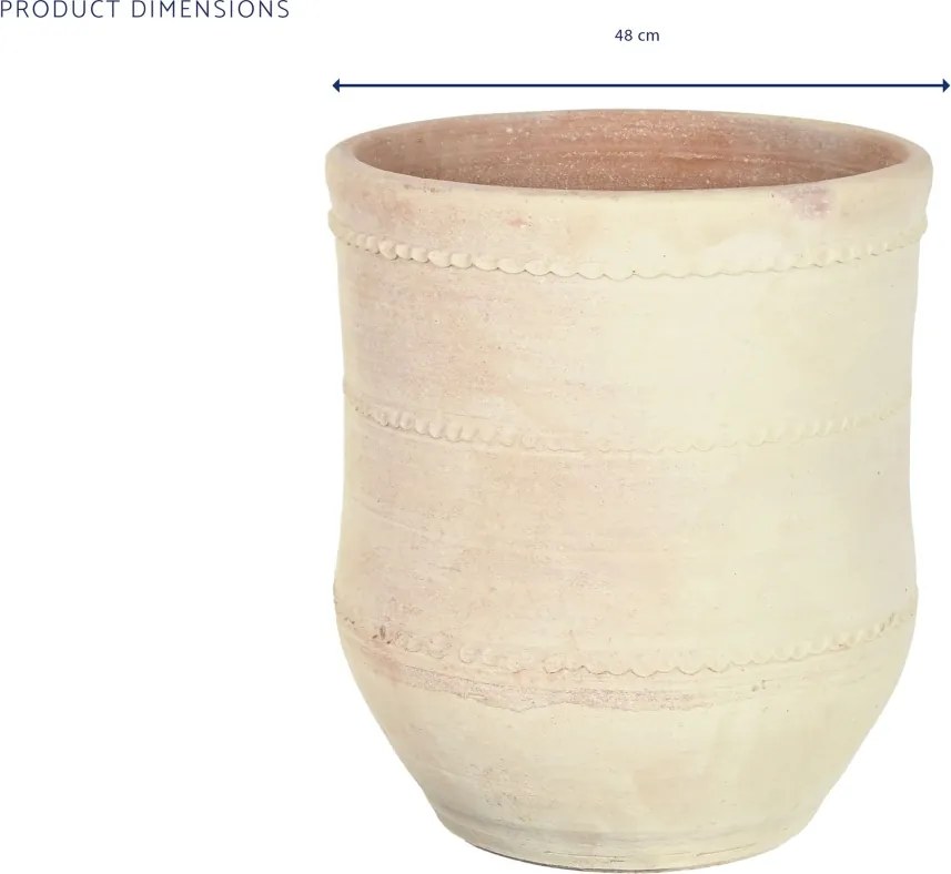 Ghiveci decorativ din teracotă artizanală, finisaj craft brut alb-crem, 52×52×60 cm, „Jerba"