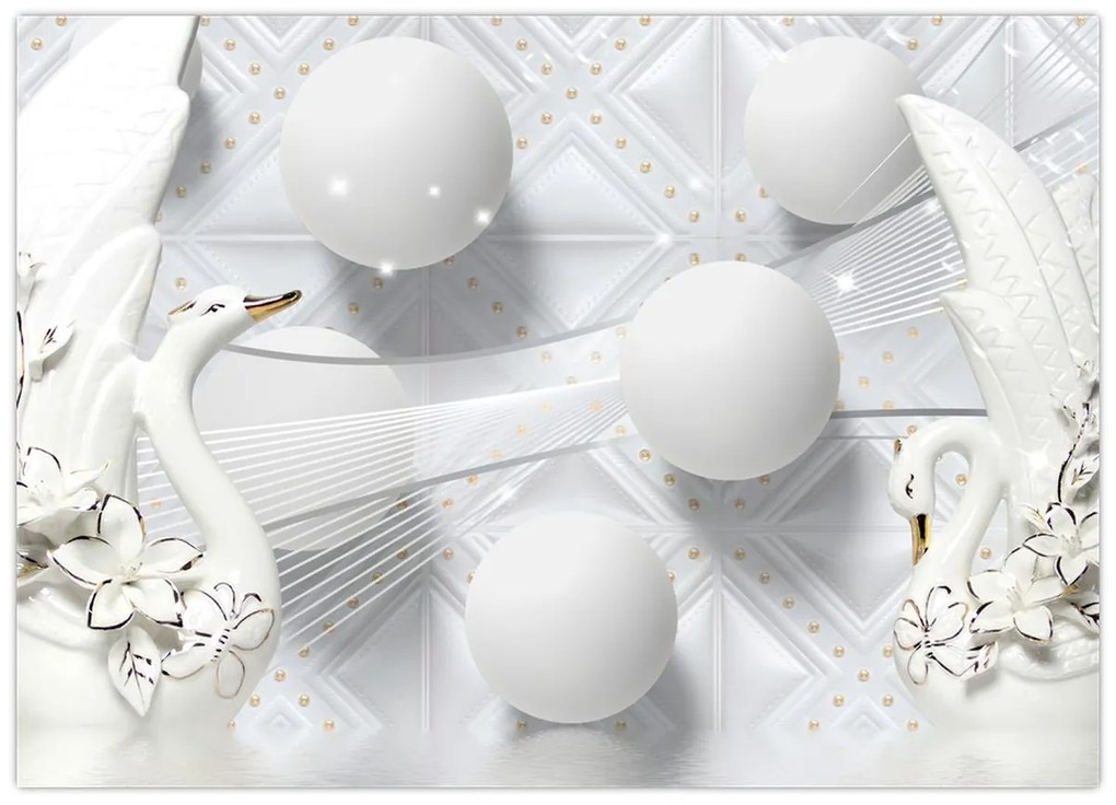 Tablou pe sticlă - Lebăda de aur pe apă (70x50 cm)