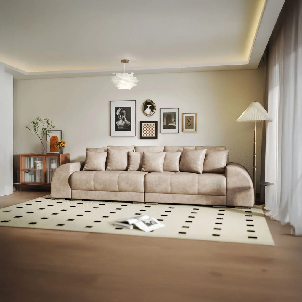 Canapea extensibilă dumonde cu 2 lăzi de depozitare si sezut confortabil din spuma high-density, Verona Tobago Beige 310x100 cm