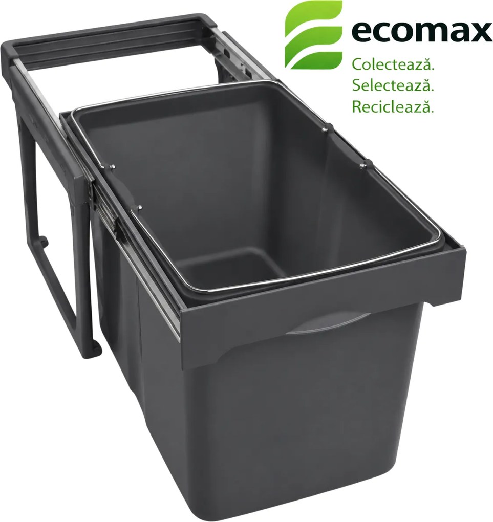 Cos gunoi incorporabil Ekko Easy 40 Ecomax, cu extragere totala, gri antracit, 1 x 34 l Polipropilena, L:339 mm; A:486 mm; H:332 mm, 400 mm, Gri