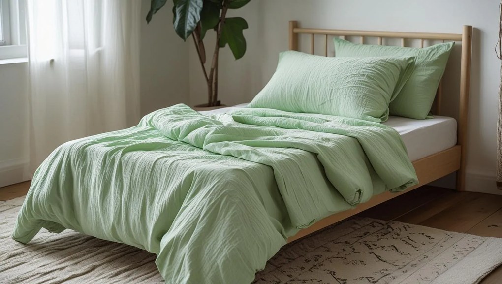 Lenjerie de pat din muselin MOELLIN verde deschis Dimensiune lenjerie de pat: 70 x 90 cm | 140 x 200 cm