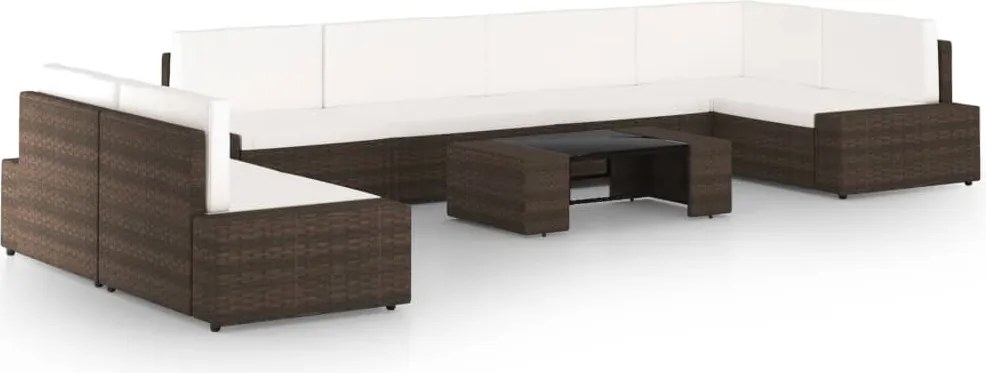 vidaXL Set mobilier de grădină cu perne, 8 piese, maro, poliratan