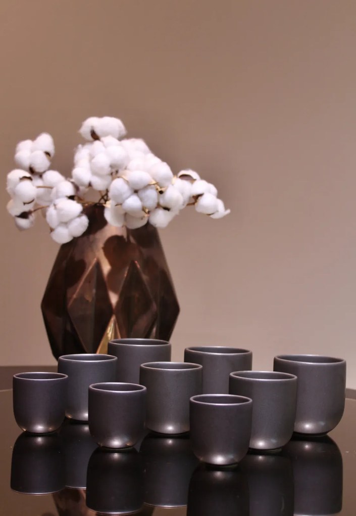 Set 2 Pahare Mari Ceramica Novum Vulcano 250ml, Negru Carbon Mat (Cappuccino, Flat White, Latte)