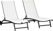 Outsunny Set de 2 Șezlonguri Rabatabile pe 5 Niveluri, Șezlonguri din Aluminiu și Țesătură Respirabilă, 66x165x102 cm, Albastru | Aosom Romania