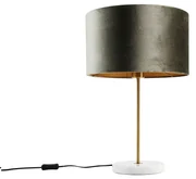 Lampă de masă alamă cu abajur de catifea verde 35cm - Kaso