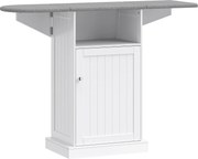 HOMCOM Dulap Compact cu Masă de Călcat Pliabilă pe Roți cu Raft Deschis și Dulap, 121x37x89 cm, Alb și Gri | Aosom Romania