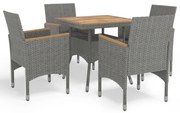 vidaXL Set mobilier grădină, 5 piese, gri, poliratan, lemn acacia