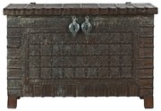 Cufar vintage, din lemn de tec, sculptat manual, Trunk