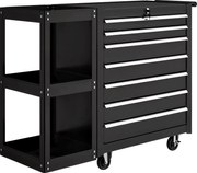 HOMCOM Carucior de atelier pentru unelte cu 7 sertare, poliță laterală detașabilă, 4 roți cu frână de blocare, 96x33,5x75cm, Negru | Aosom Romania