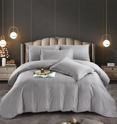 Lenjerie pat dublu 100% Damasc PREMIUM, 6 Piese - Gri Deschis