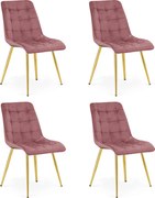 Set 4 Scaune Bucatarie/Dining Spirit Catifea Roz, Picioare Metalice, Finisaj Auriu