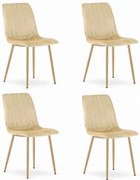 Set 4 Scaune Bucatarie/Dining Gabe Picioare Finisaj Lemn, Catifea Crem