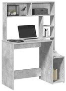 vidaXL Birou cu rafturi, gri beton, 100x45x140 cm, lemn compozit