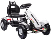 HOMCOM Kart cu Pedale pentru Copii 5-12 Ani cu Scaun Reglabil, Anvelope Gonflabile, Frână de Mână, Design de Curse, Alb și Negru | Aosom Romania