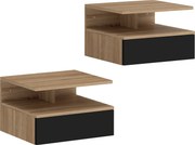 HOMCOM Set de 2 Noptiere Suspendate cu Sertar și Raft Deschis, 35x32x22.5 cm, Negru și Stejar | Aosom Romania