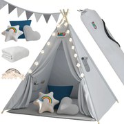 Cort tip teepee pentru copii JULIUS, 120x120x160cm, gri/albastru Jurhan