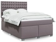 vidaXL Pat box spring cu saltea, gri, 140x190 cm, piele ecologică